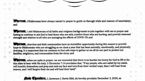 Diciembre 3-Día de Oración y Ayuno en Todo Oklahoma 