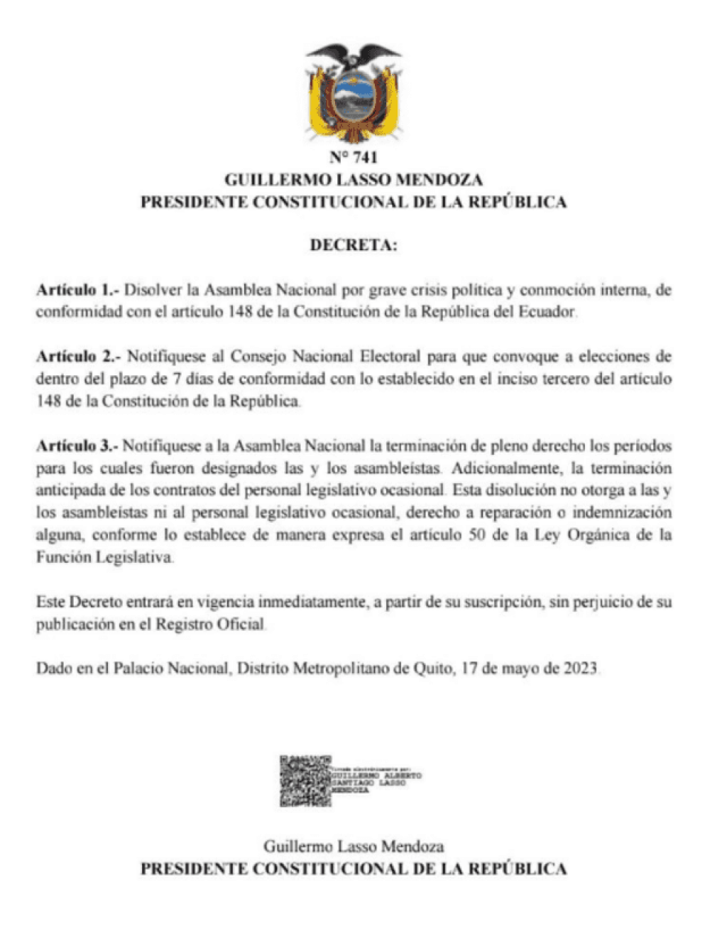 Presidente de Ecuador cierra Congreso en medio de juicio político