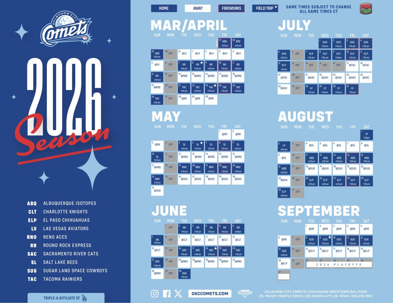 OKLAHOMA CITY COMETS ANUNCIAN CALENDARIO DE PARTIDOS EN CASA 2026