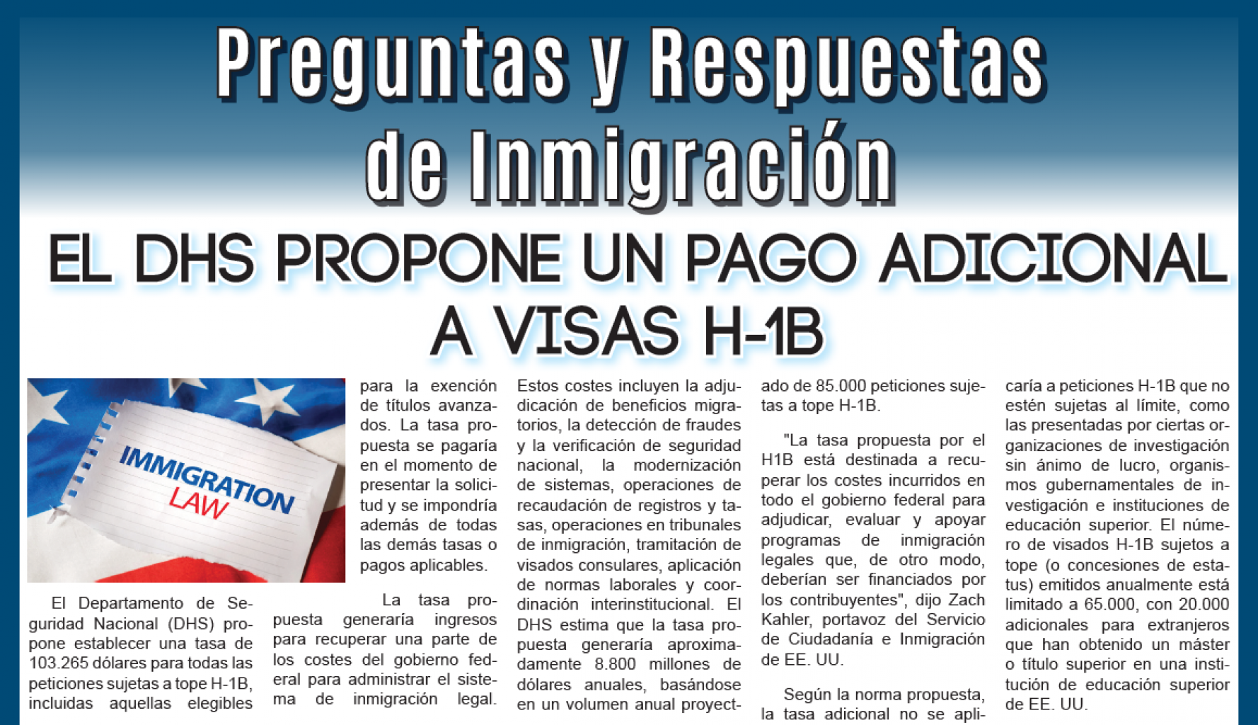 El DHS propone un pago adicional a visas H-1B